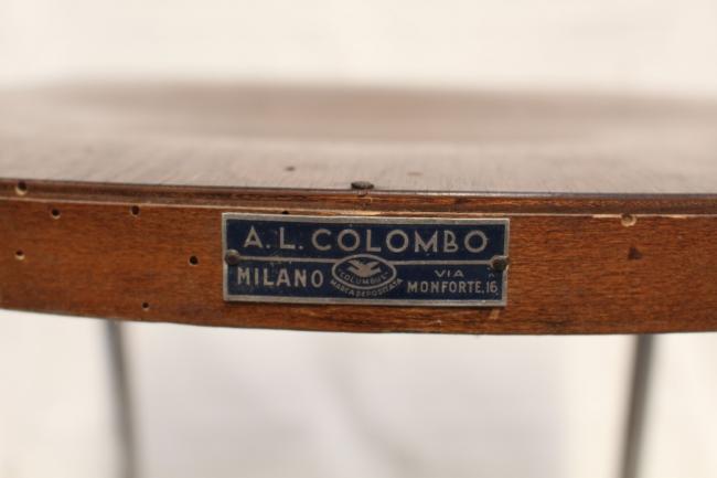 Dettagli targhette A. L. Colombo – Columbus marca depositata, via Monforte 16, Milano; Columbus Mobili in tubo di acciaio, via A. Tanzi 16, Milano