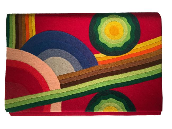 Pochette e ombrellino in tarsia di panno firmata Lenci